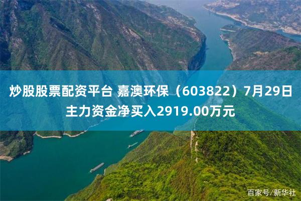 炒股股票配资平台 嘉澳环保（603822）7月29日主力资金净买入2919.00万元