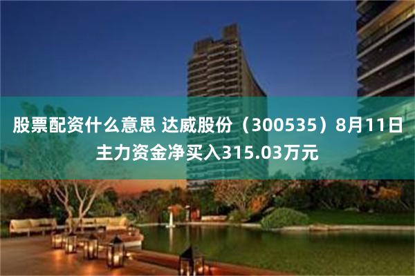 股票配资什么意思 达威股份（300535）8月11日主力资金净买入315.03万元