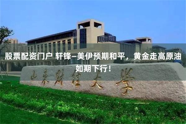 股票配资门户 轩锋—美伊预期和平，黄金走高原油如期下行！