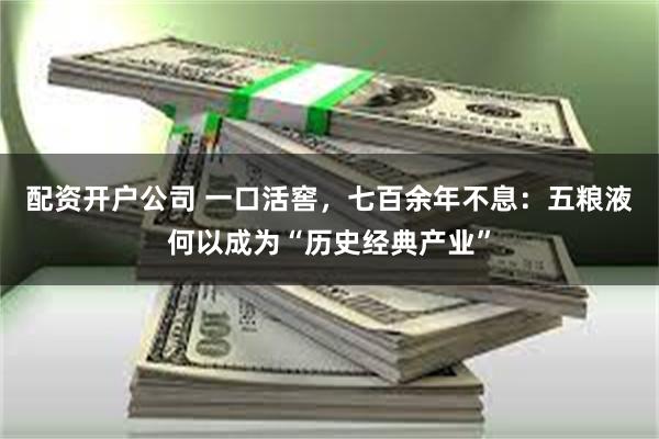 配资开户公司 一口活窖，七百余年不息：五粮液何以成为“历史经典产业”